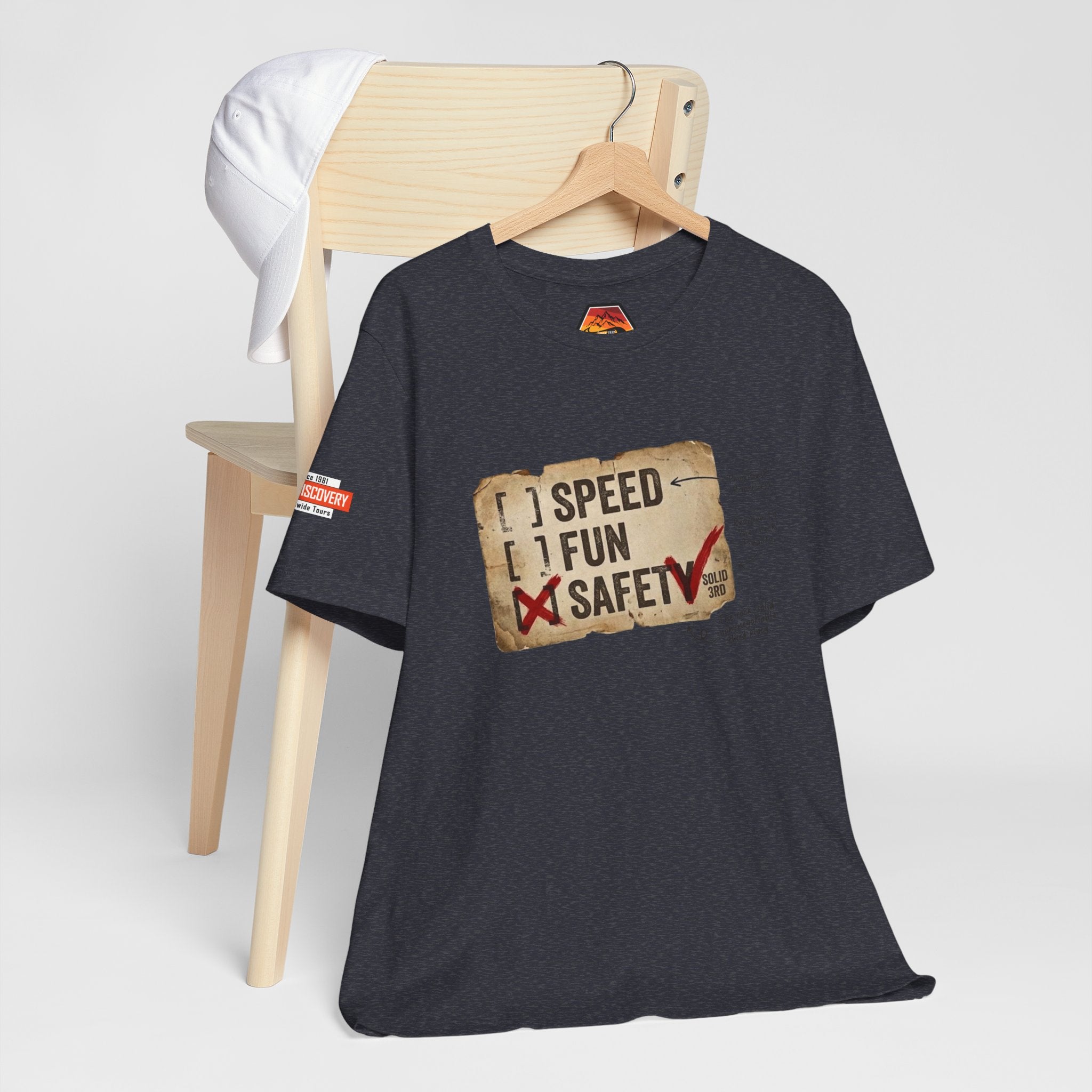Safety First Tee — "Speed, Fun, Safety" Graphic T-Shirt