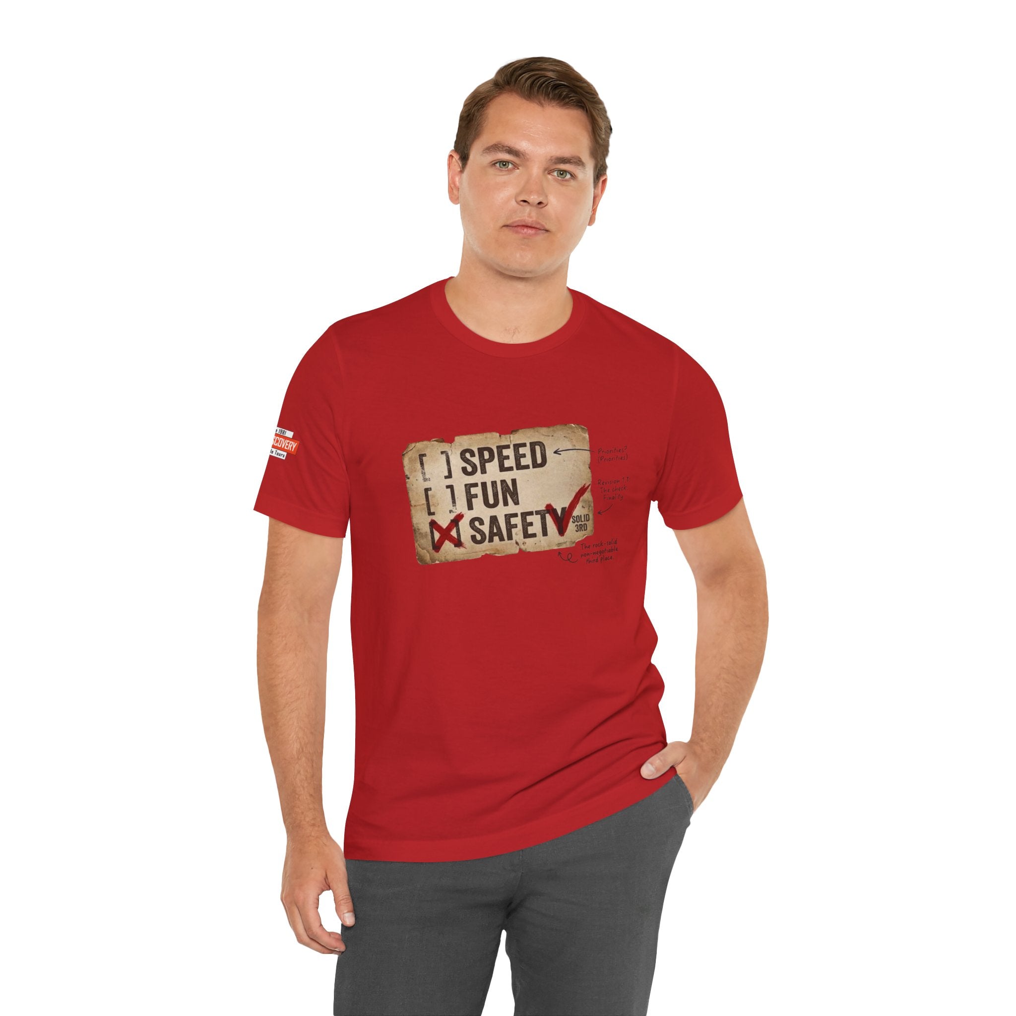 Safety First Tee — "Speed, Fun, Safety" Graphic T-Shirt