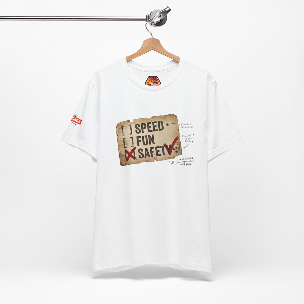 Safety First Tee — "Speed, Fun, Safety" Graphic T-Shirt