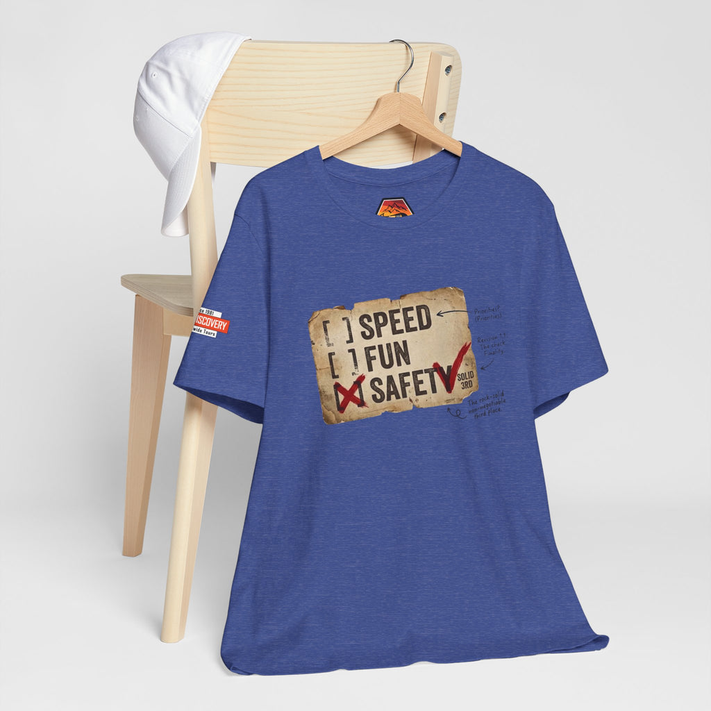 Safety First Tee — "Speed, Fun, Safety" Graphic T-Shirt