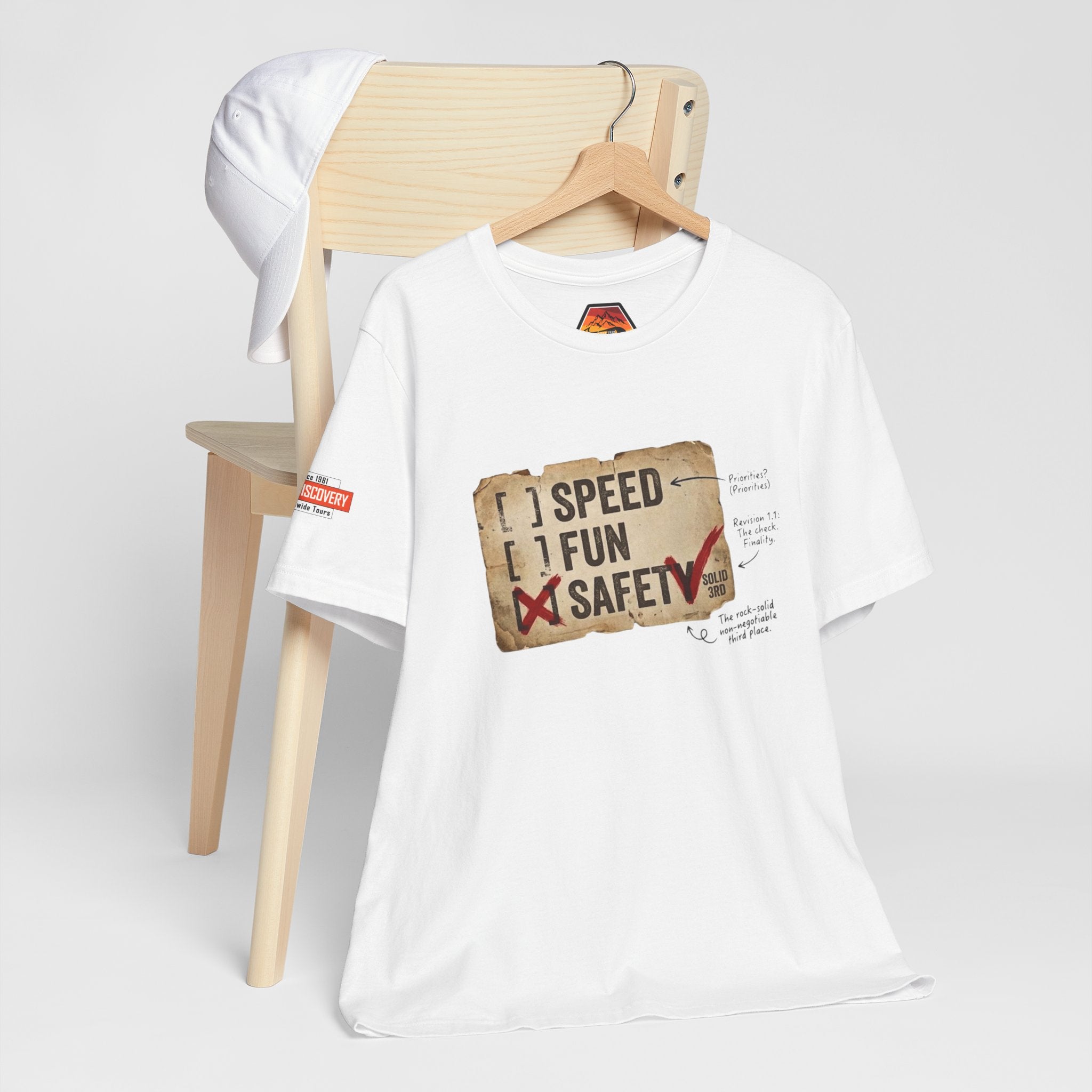 Safety First Tee — "Speed, Fun, Safety" Graphic T-Shirt
