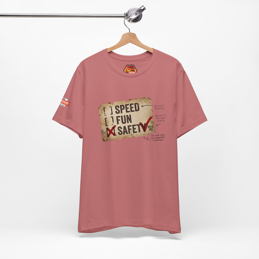 Safety First Tee — "Speed, Fun, Safety" Graphic T-Shirt