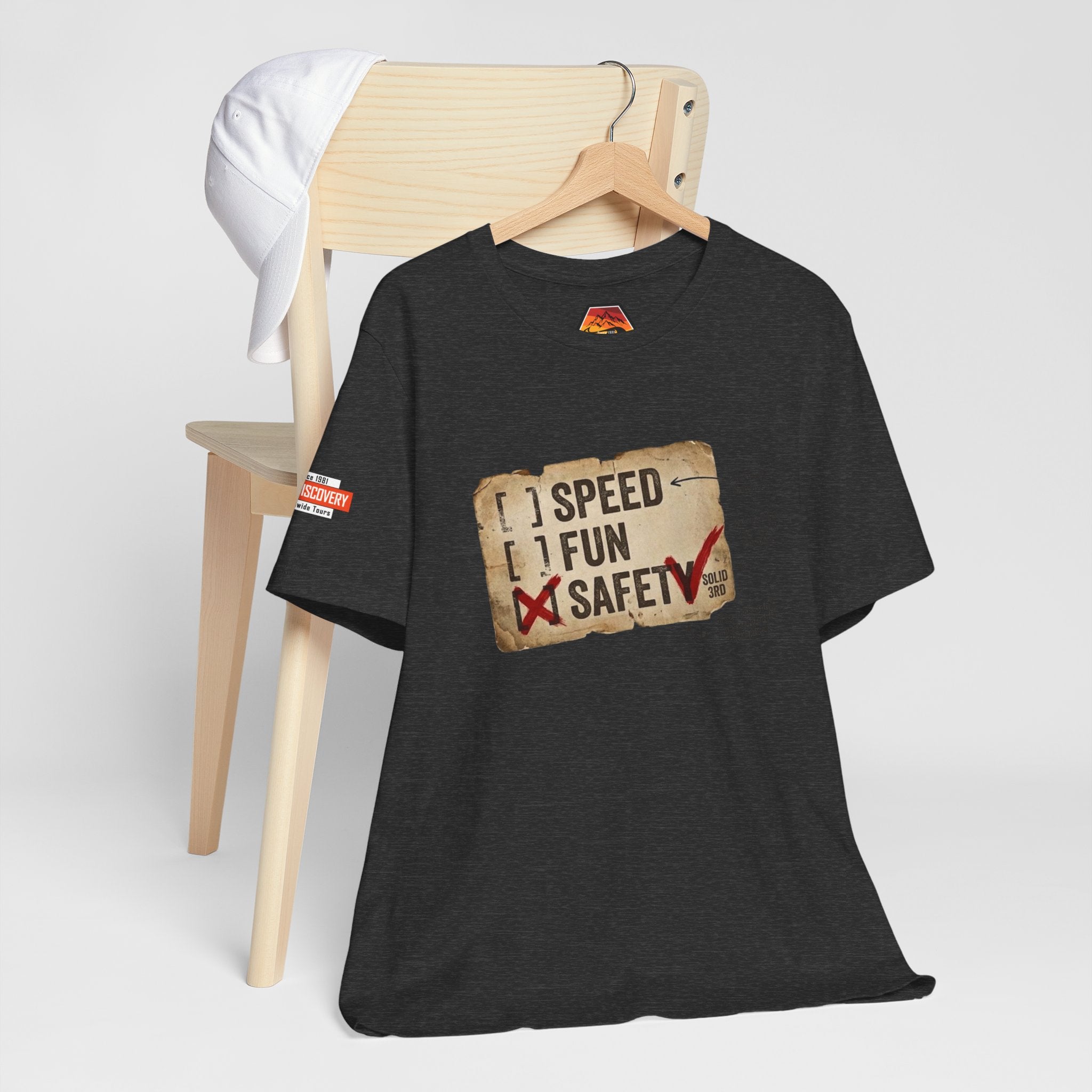 Safety First Tee — "Speed, Fun, Safety" Graphic T-Shirt