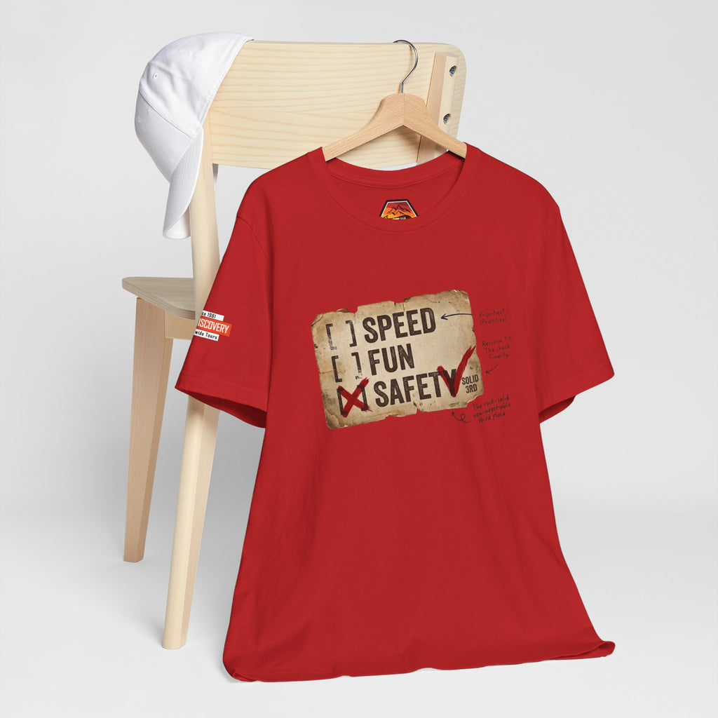 Safety First Tee — "Speed, Fun, Safety" Graphic T-Shirt