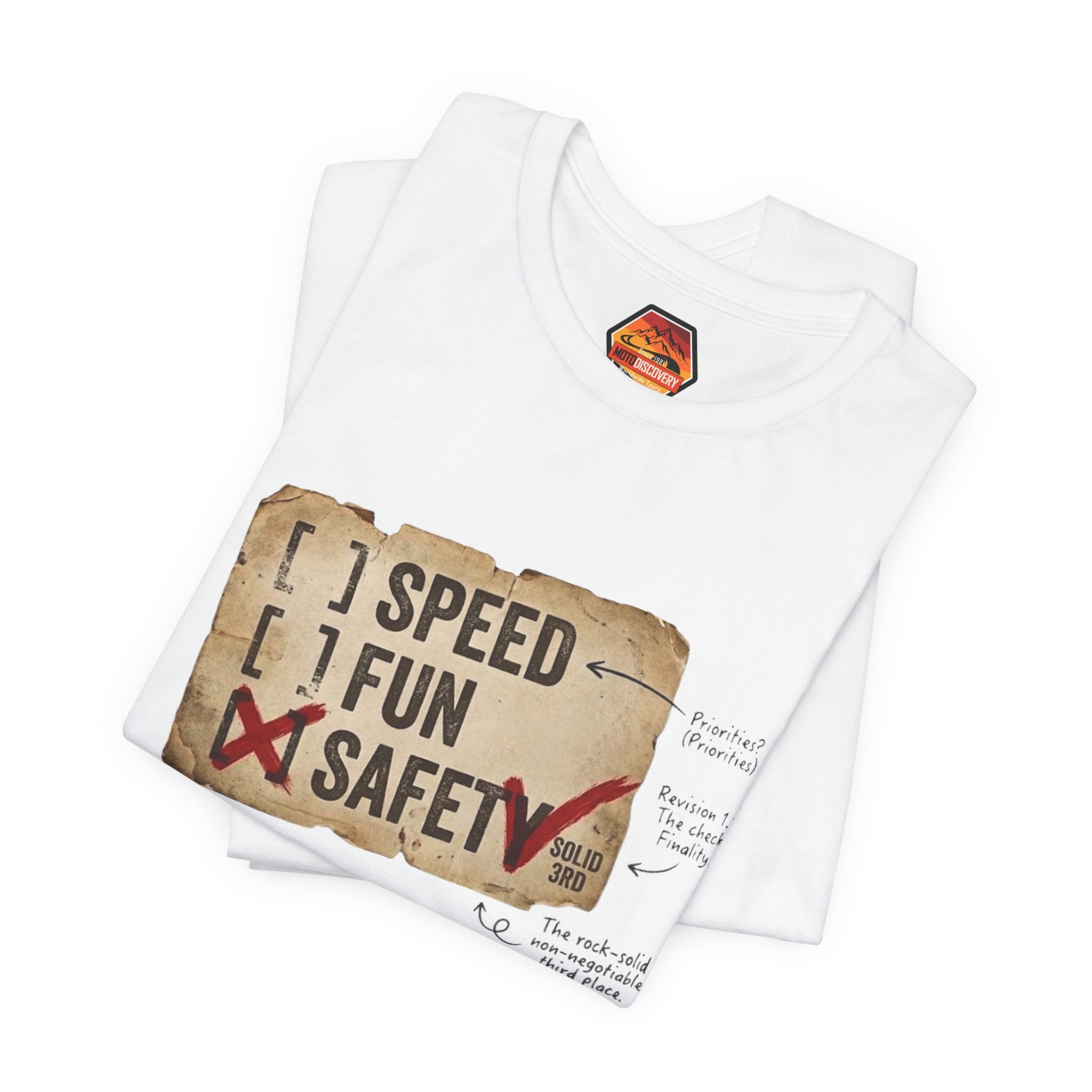 Safety First Tee — "Speed, Fun, Safety" Graphic T-Shirt