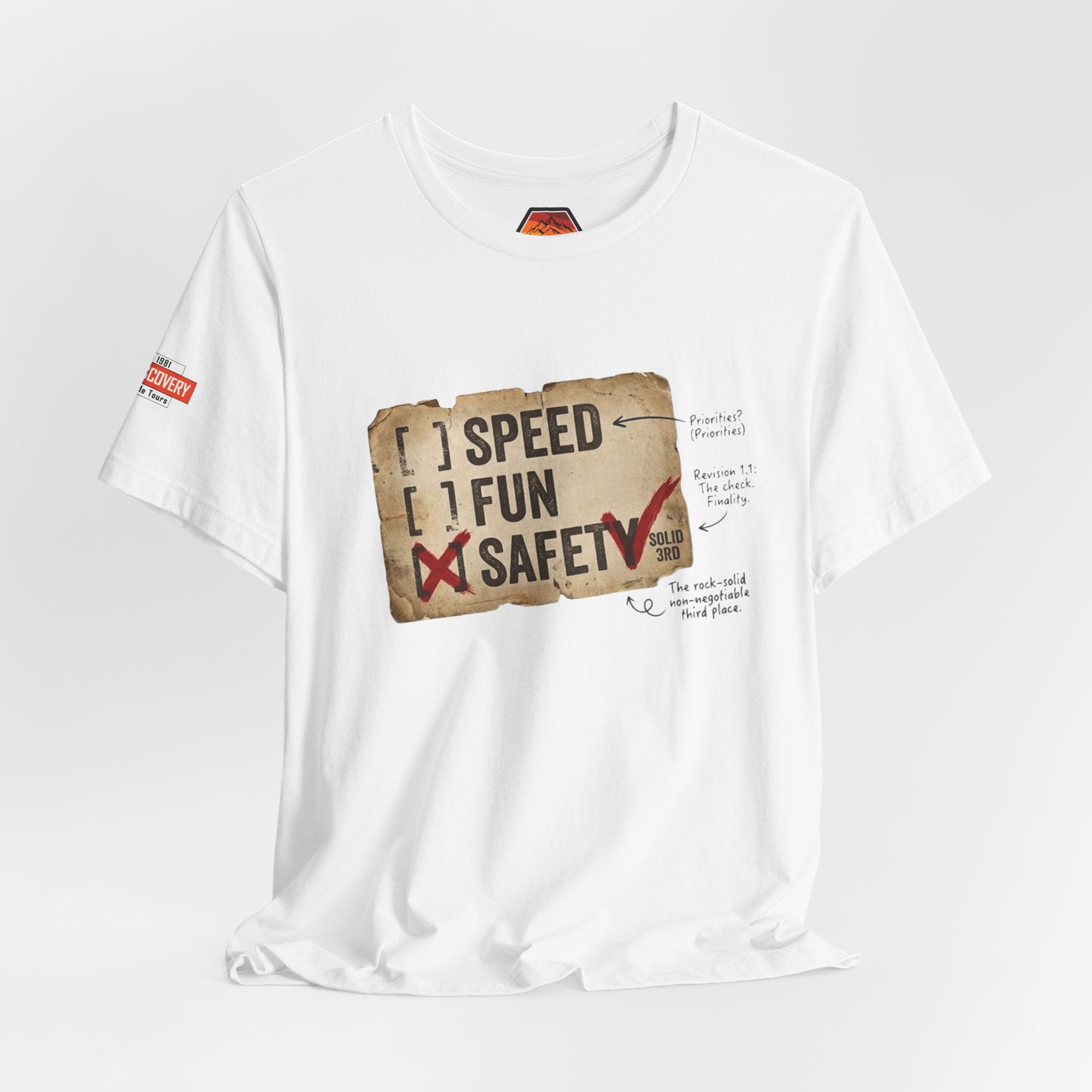 Safety First Tee — "Speed, Fun, Safety" Graphic T-Shirt
