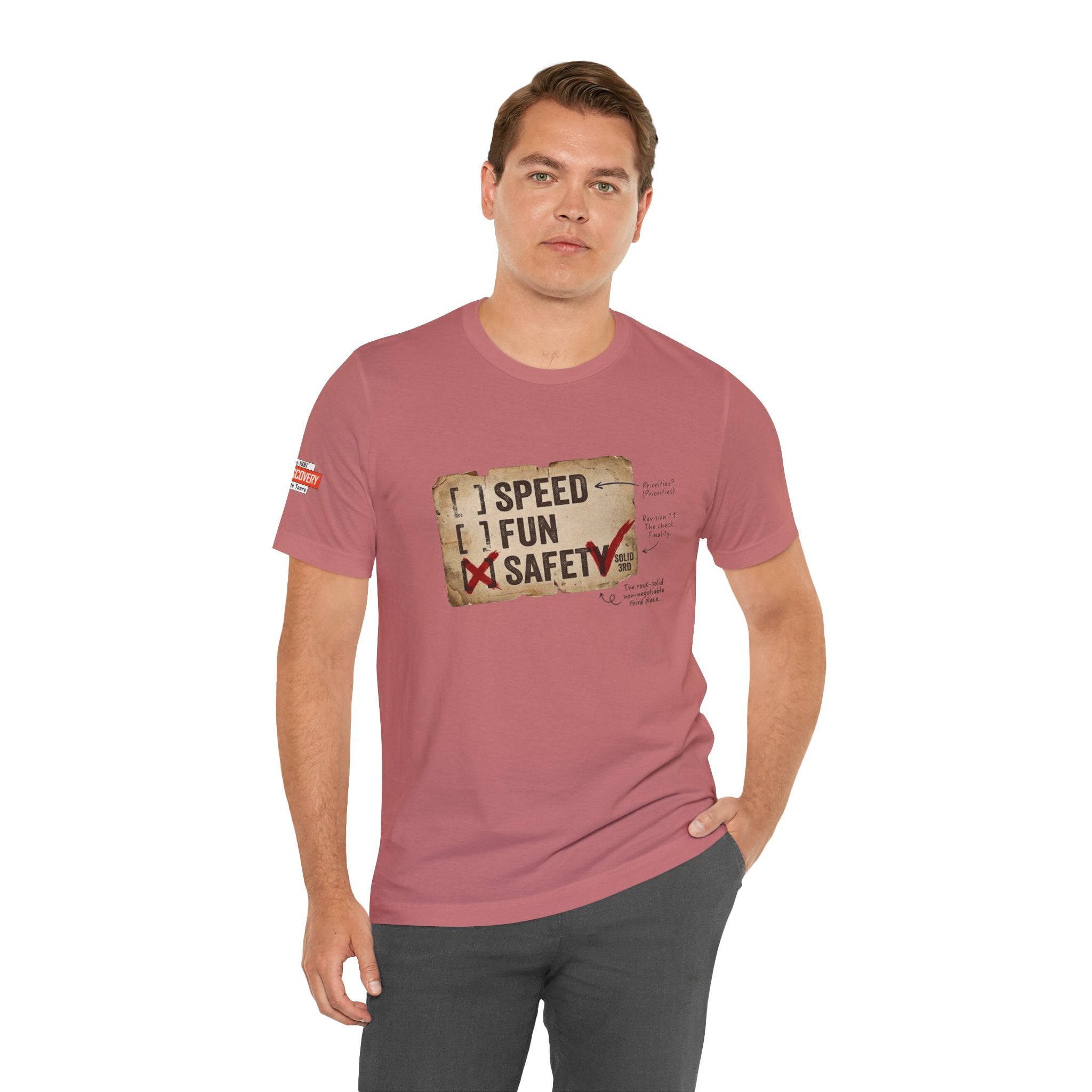 Safety First Tee — "Speed, Fun, Safety" Graphic T-Shirt