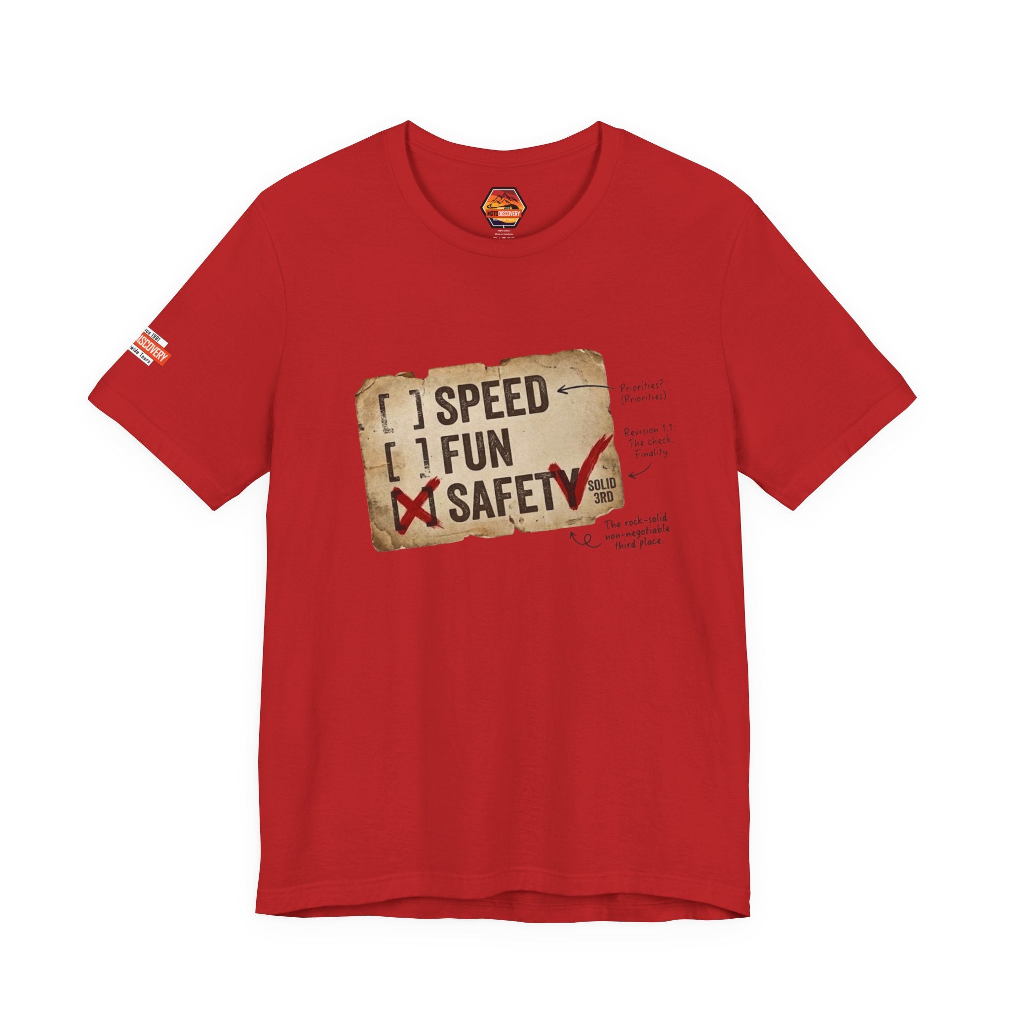 Safety First Tee — "Speed, Fun, Safety" Graphic T-Shirt