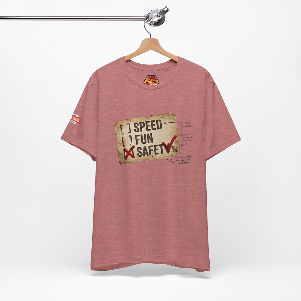 Safety First Tee — "Speed, Fun, Safety" Graphic T-Shirt